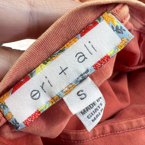 Eri + Ali Anthropologie Ruffle Shoulder Short Sleeve Shirt Orange Size Small - Picture 8 of 11